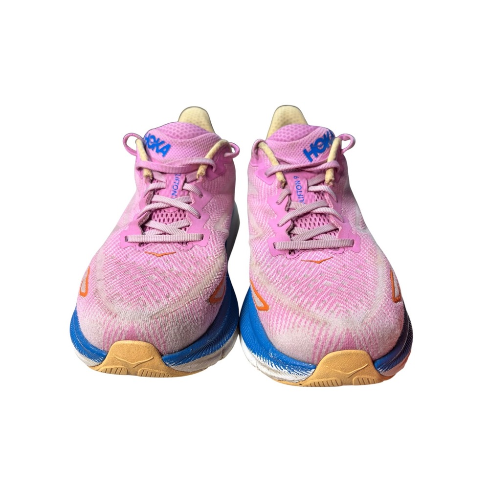 Hoka Clifton 9‎ Womens Running Shoes Pink Blue Orange Low Top Sneakers